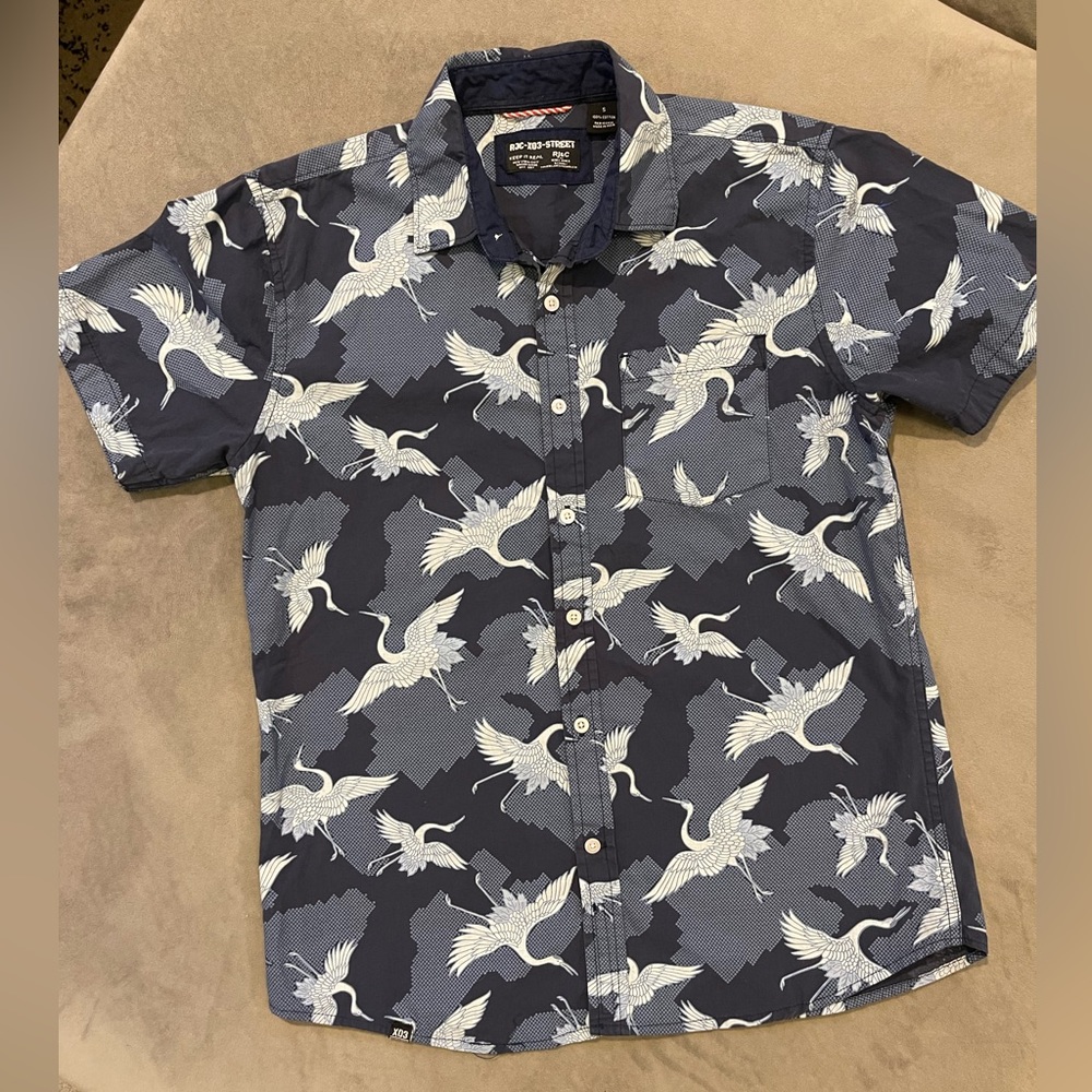 Rebel James & Charli RJ&C Blue Button Up Crane Short Sleeve Shirt Men's Size S